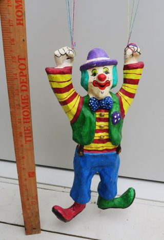 Vintage Paper Mache Clown With Parachute Handmade In Mexico (clown 15 " Tall)