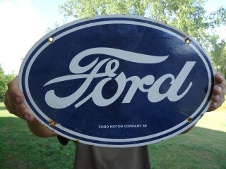 Large Old Vintage 1958 Ford Motor Company Porcelain Car Truck Dealership Sign