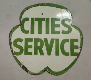 Vintage Double Sided 42 " Cities Service Porcelain Enamel Sign.