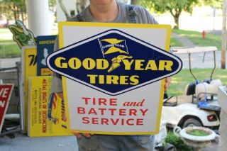 Goodyear Tires Tire & Battery Service Gas Station 18 " Embossed Metal Sign