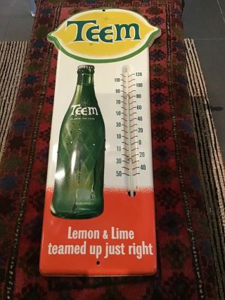 Vintage Teem Lemon Lime Fruit Soda Pop Metal Wall Sign | Thermometer