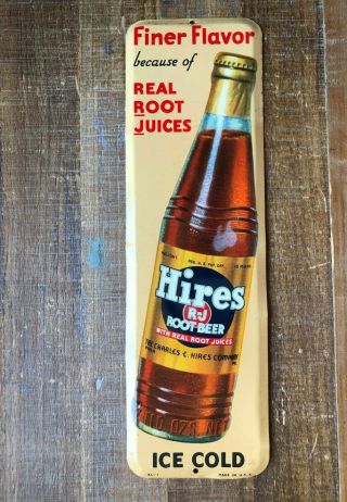 Vintage Soda Advertising Hires Root Beer Tin Door Push With Bottle