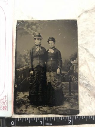 Tintype Old Photo Photograph C1870 Featuring Two Women In Dress But Ugly : (