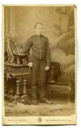 1890s Cdv Photograph Portrait Of A Young Man With Top Hat By Searle Of Brompton