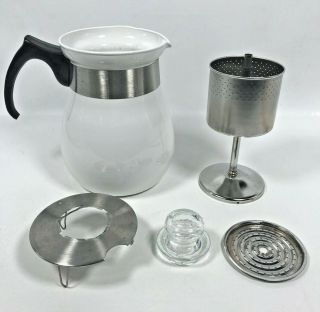 Corning Ware Plain White 6 Cup Coffee Pot Complete Percolator P - 166 Vintage Euc