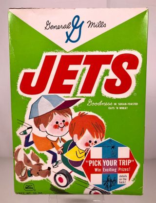 Rare Vintage 1960s General Mills Jets Cereal Box Kids Food Advertising Package