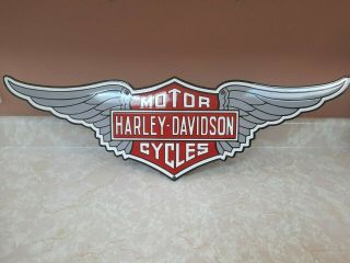 Vintage Wings Harley Davidson Motorcycles Dealership Shop Service Porcelain Sign