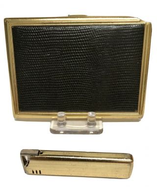 Vintage Black Snakeskin & Gold Tone Colibri Cigarette Case With Lighter