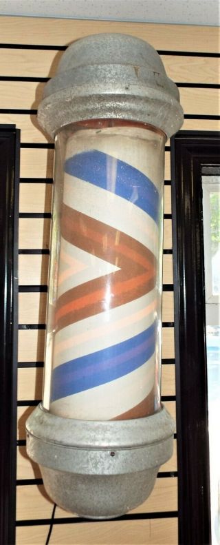 Vintage Barber Pole That Rotates And Lights Up.  Wall Mount