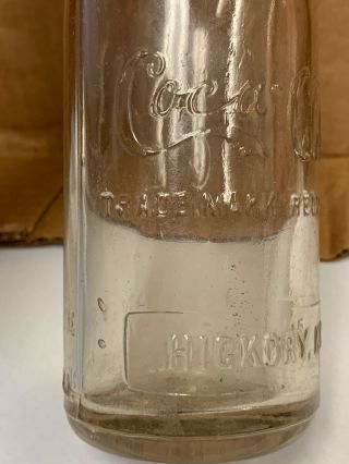 STRAIGHT SIDED COCA - COLA EMBOSSED SODA BOTTLE HICKORY,  NC EARLY MID - SCRIPT RARE 3