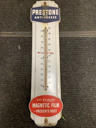 Vintage Prestone Anti Freeze 36 " Metal Thermometer Sign