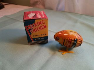 Vintage Rare Pecking Chicken Metal Made Wind Up Tin Toy Made China 1960 