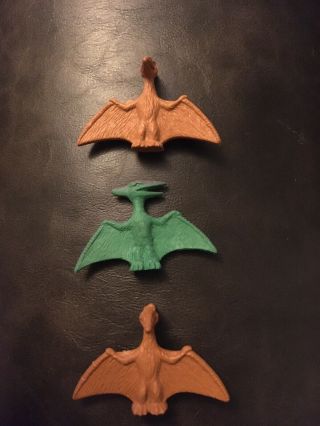 Vintage 3 Pteranodon Dinosaur Figures Brown And Green 2 Are Diener Ind