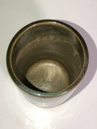 Vintage Handcrafted Studio Art Pottery Glazed Vase in Cylinder Shape Brown/Green 3