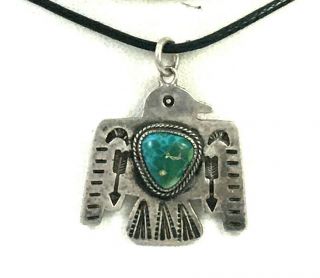 Old/vintage Navajo Sterling Silver Turquoise Thunderbird Pendant