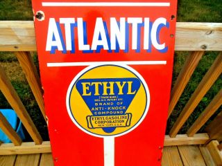 Vintage Rare Atlantic Ethyl 42 " Porcelain Pump Plate Gas Oil Sign