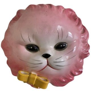 Vintage Retro Pink Cat Face Head Bust Wall Pocket Planter Vase