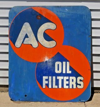 Vintage 1952 2x Side Ac Spark Plugs / Oil Filters Gas Oil Advertising Sign 42x36