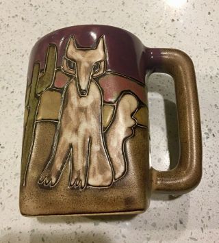 Mara Mexico Pottery Mug Cup Coyote Cactus Fox Purple Tan