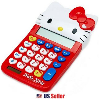 Sanrio Hello Kitty Face Die Cut Solar Powered 12 Digit Calculator - Red Ribbon