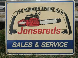 Metal Embossed.  Jonsereds Chain Saw Sales Service Sign