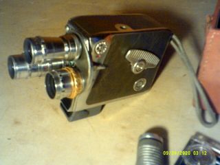 Vintage Keystone 8mm Movie Camera Model K - 38,  3 Lens Turret,  Leather Case,