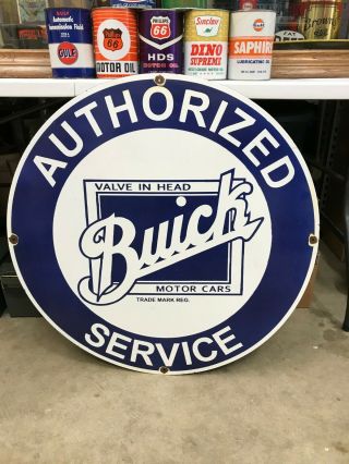 " Buick Authorized Service " Large,  Heavy Porcelain Sign (30 " Inch) Sign
