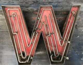 Large Vintage Neon Metal Letter " W " Greenpoint Brooklyn Ny 1920’s (20”h X 27”w)