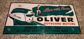 Old Oliver Outboard Boat Motors Metal Sign Johnson Trading Post Sexy Water Skier