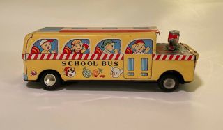 Vintage Toymaster School Bus Tin Friction Toy Japan