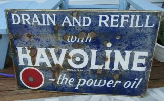 Vintage 1926 Havoline Indian Refining Co.  Porcelain Gas Oil Sign Single Sided