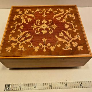 Vintage Reuge Music Box Inlaid Wood Made In Italy Plays Lara 