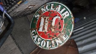Sinclair Hc Gasoline Porcelain Double Sided Sign W/rough Patina 48 "