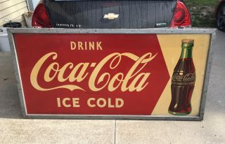 Large Vintage Metal Coca Cola Sign 6 Feet X 3 Feet Coke