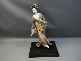Vintage Japanese Geisha Doll Holding Lantern W Stand
