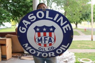 Large Mfa Oil Co.  Gasoline Motor Oil Farm Gas Station 30 " Porcelain Metal Sign