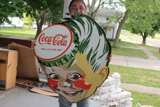 Large Coca Cola Sprite Boy Soda Pop Gas Station 36 " Porcelain Metal Sign
