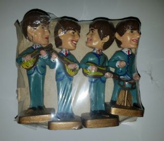 Vintage 1964 Beatles Mini Cake Topper Bobbleheads Compete Set
