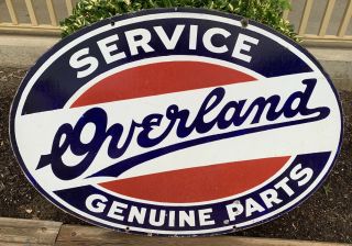 Vintage Overland Parts Service Porcelain Advertising Sign Gas Oil Willys Jeep