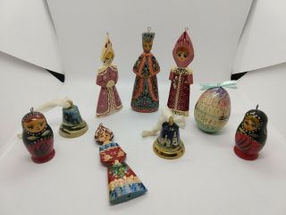 Vintage - Russian - Hand Painted - Christmas Ornaments - Matryoshka,  Egg,  Bells,  Dolls