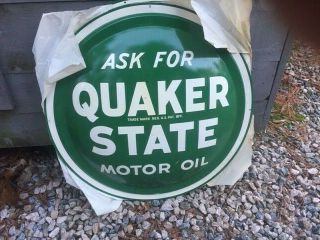 Vintage Quaker State Motor Oil Convex Button Sign 24 " Antique Gas Station 9764