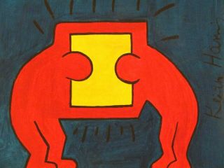 Vintage Abstract Canvas Signed Keith Haring,  Modern Art 20th Century