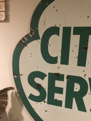 Vintage Cities Service Double Sided Porcelain Enamel Sign Clover Gas 2