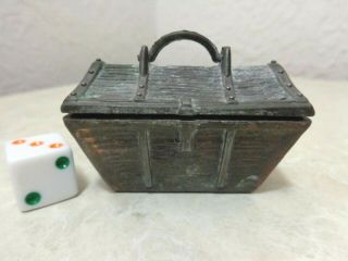 Vtg Bronze? Detailed Miniature Pirate Toy Treasure Chest Trinket Box Small Metal