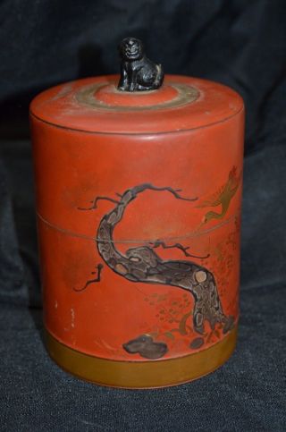 Vintage G.  T.  Marsh & Co.  Tea Tin Box Oriental Japanese Art Hand Painted Foo Dog