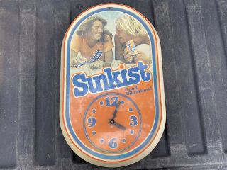 Vintage Sunkist Orange Soda 70s Advertising Plastic Light Up Wall Clock