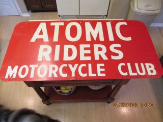 Vintage 1950s Atomic Riders Motorcycle Club Metal Sign