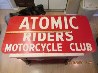 Vintage 1950s Atomic Riders MOTORCYCLE Club Metal SIGN 2