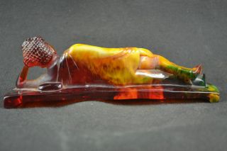 Old Collectibles Decorated Amber Carving Sleeping Buddha Auspicious Statue 3