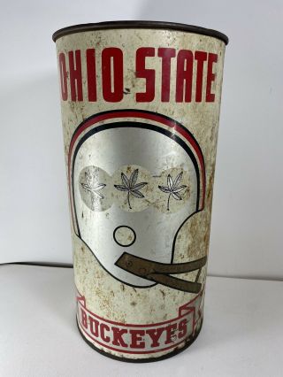 Vintage Ohio State Buckeyes Metal Trash Can Bin Silver Old Football Helmet